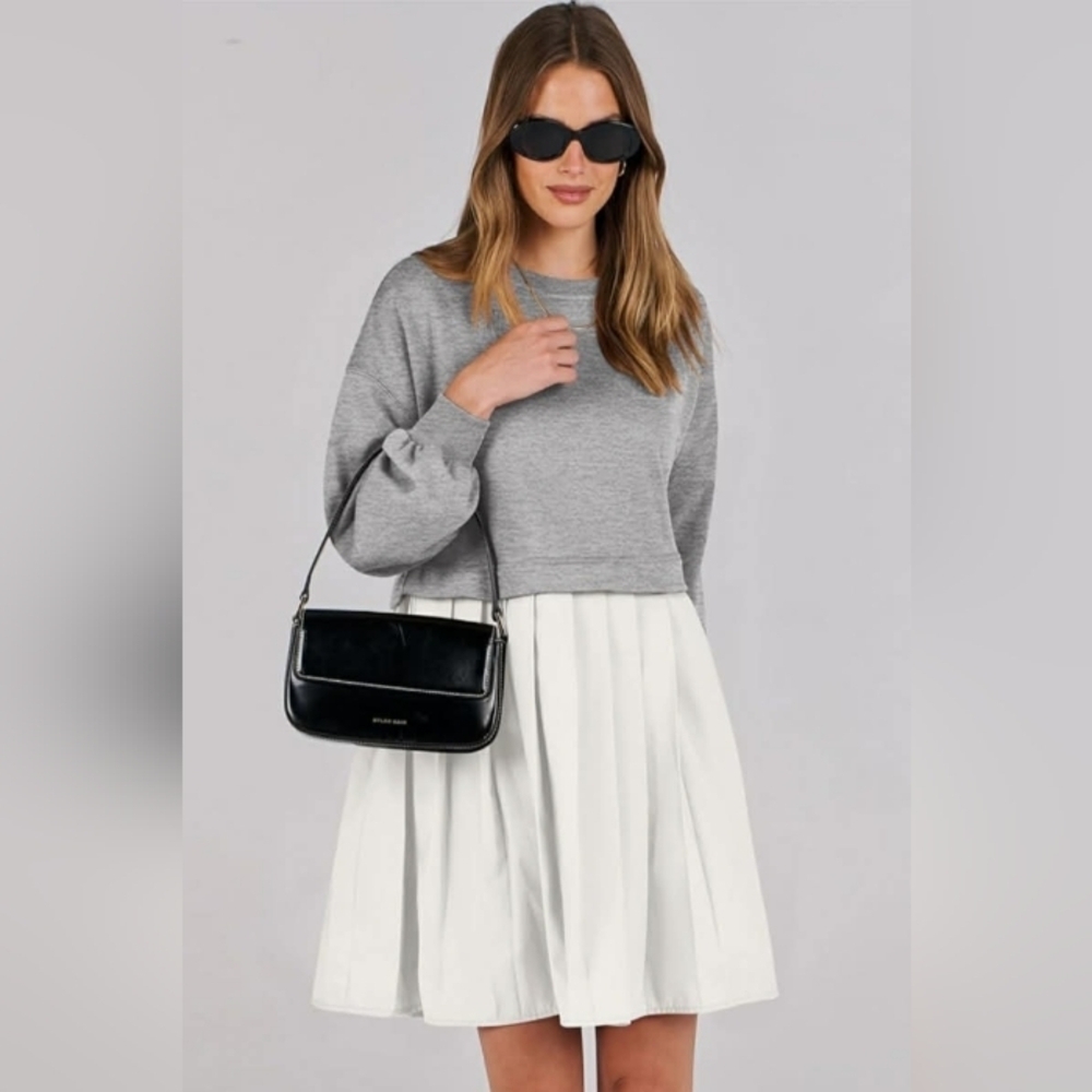 ANRABESS Women’s NWT Oversized Sweatshirt Long Sleeve Crewneck Gray White Size L